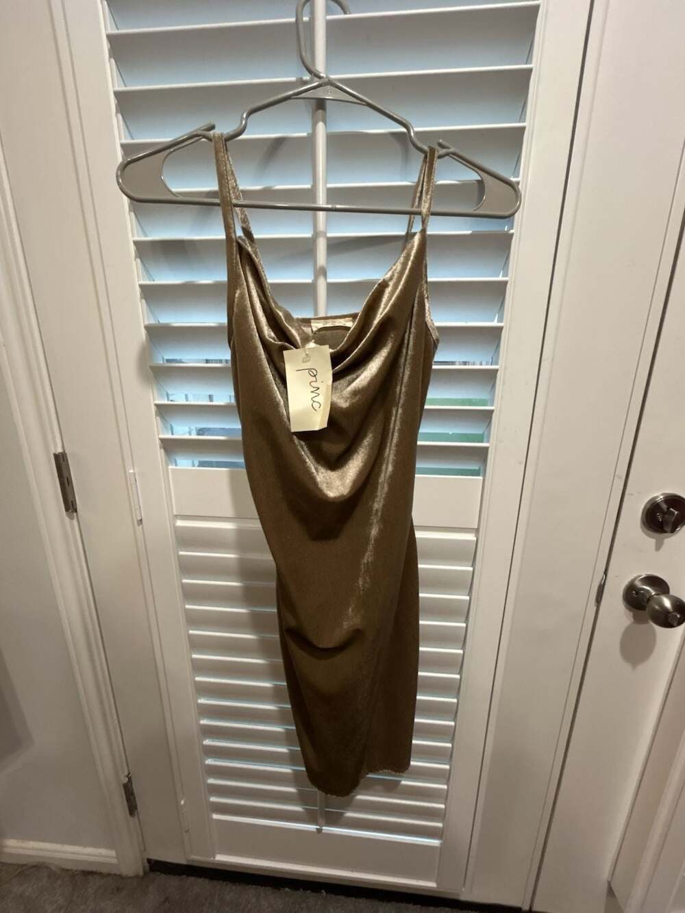 Pinc Metallic Gold Velvet Cowl Neck Bodycon Slip Dress